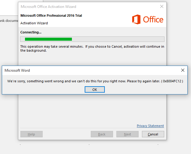 Office 365 2016 Preview Activation Error 0x8004FC12 - Microsoft Q&A