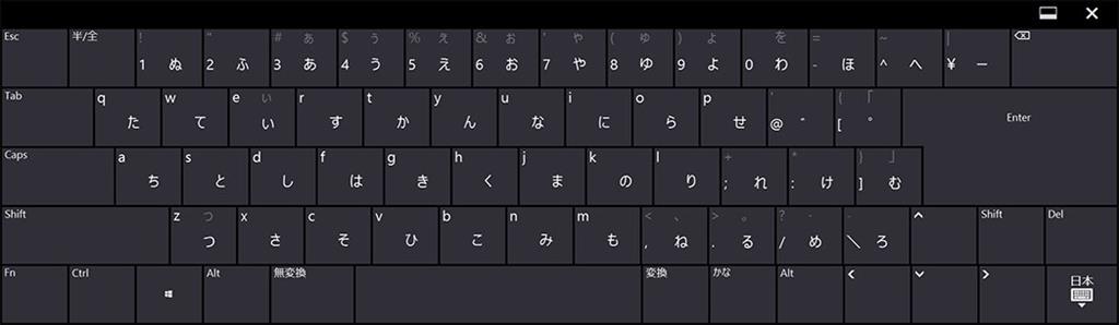 タッチキーボードのキー自体に日本語のかな表示がされない(キーボード