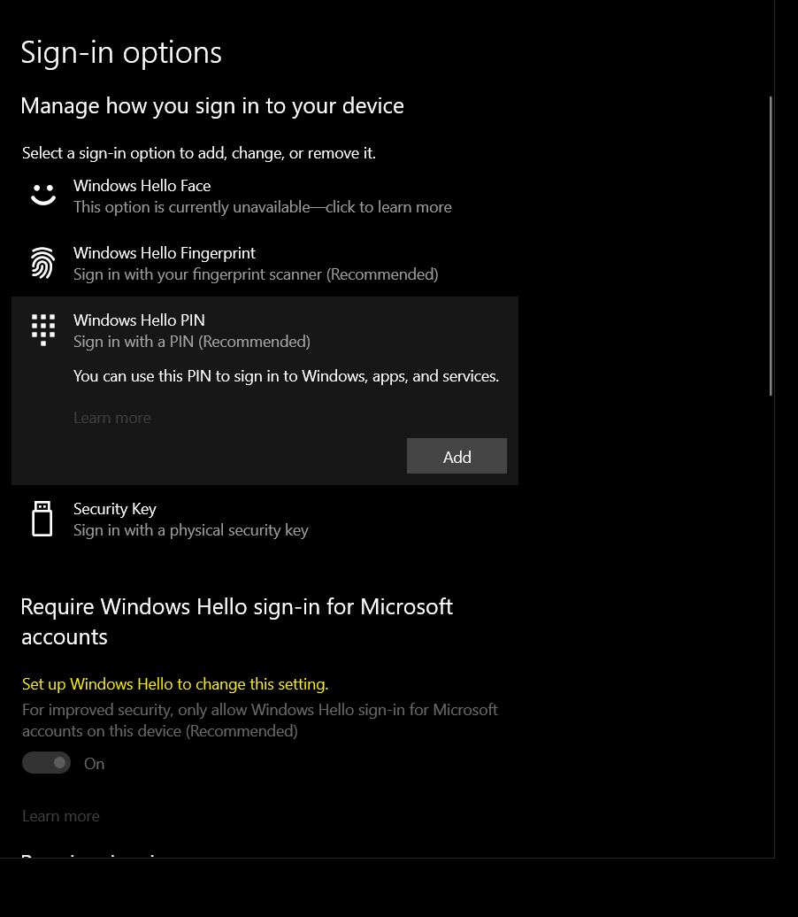 I can't setup a PIN as part of my sign-in options - Microsoft Q&A