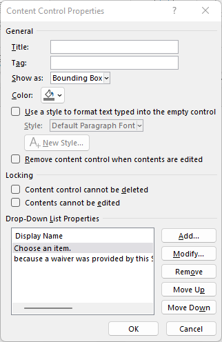 How to create a drop down menu in Word 365 with separate text from the ...