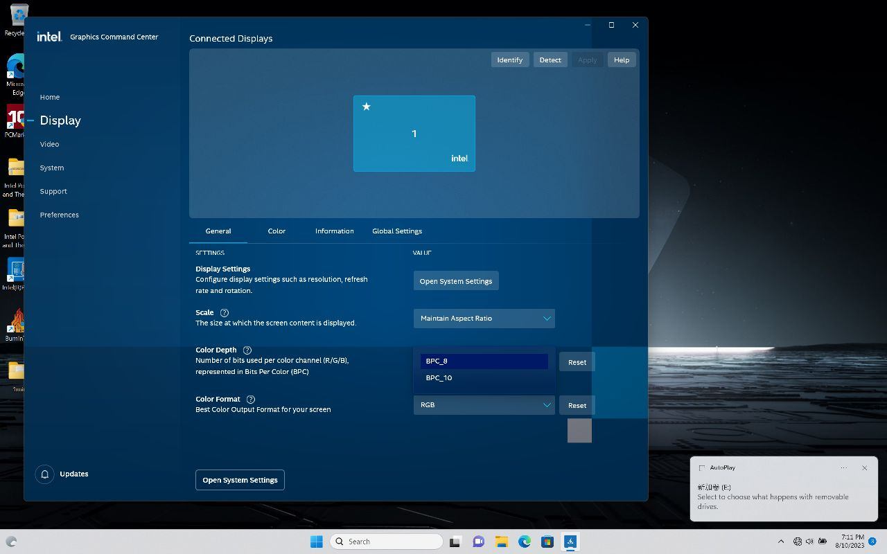 Windows 11 默认屏幕的默认颜色深度是和OS有关系还是和显卡驱动有关系，为什么不是显示的较大的10bit，还是显示较小的8bit ...