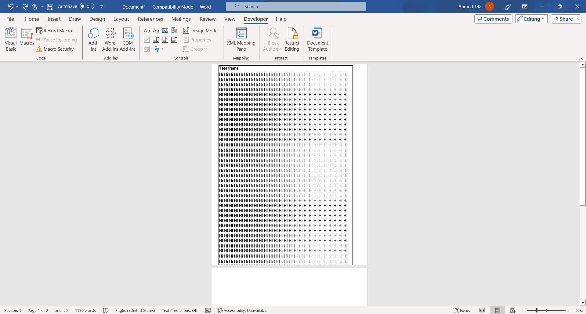 Is it possible to expand a frame to the next page in Microsoft Word ...