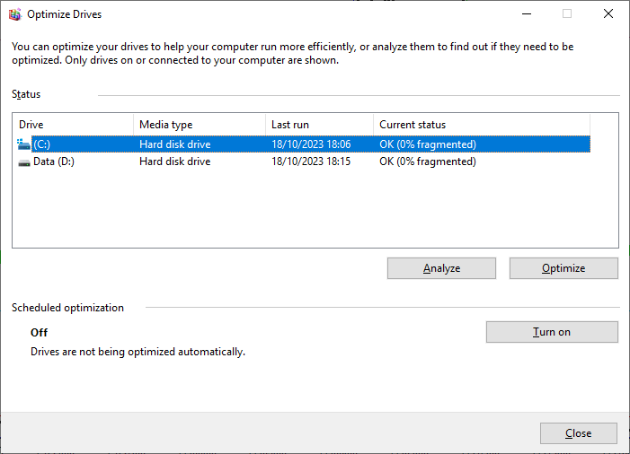 Optimize drives