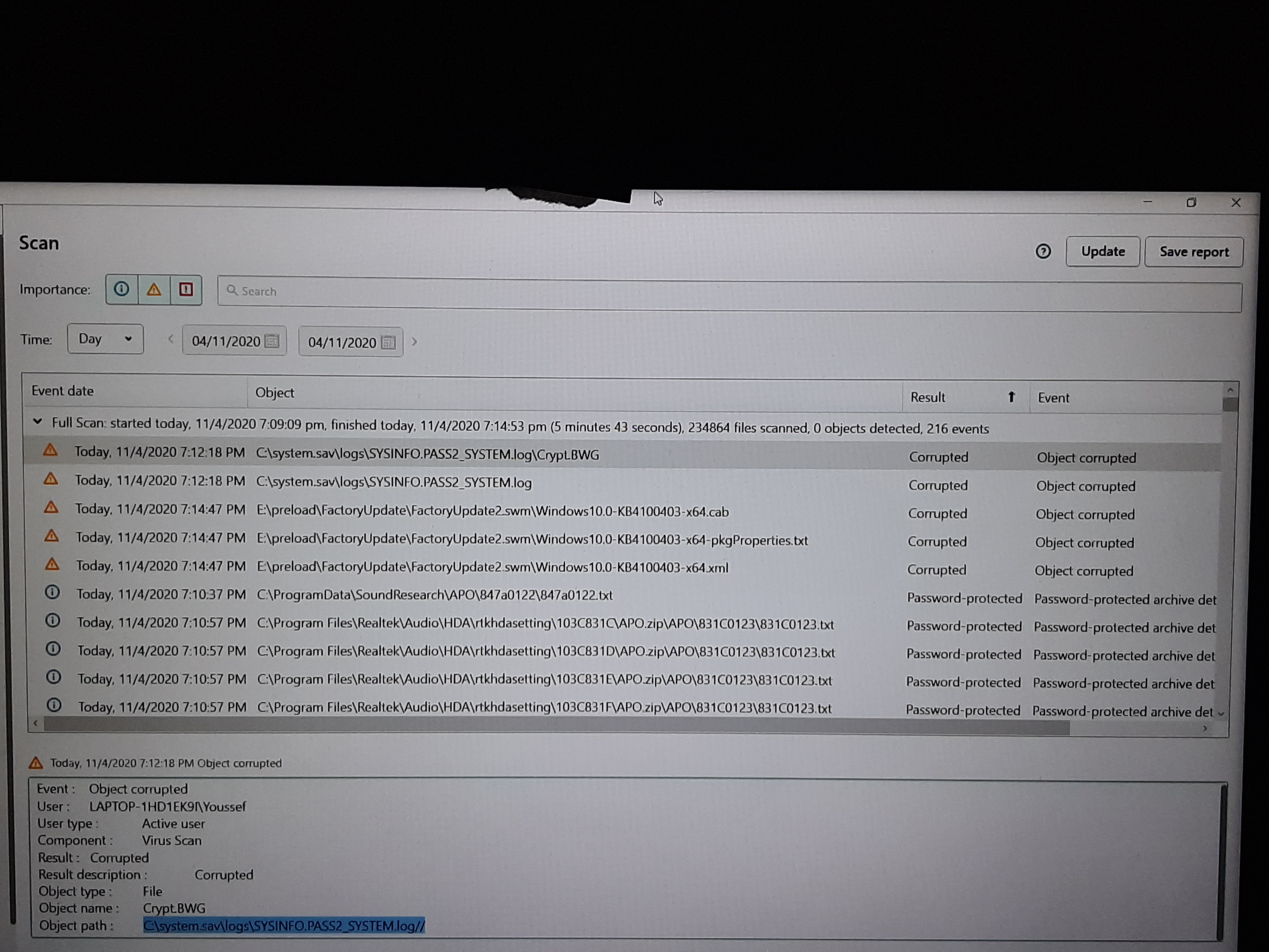 Corrupted files present even after full re install. Is it a problem ...