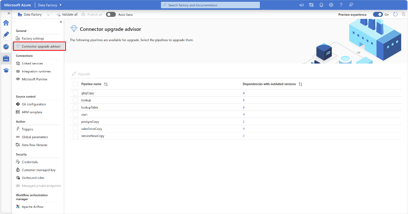 Screenshot of the connector upgrade advisor tool page.
