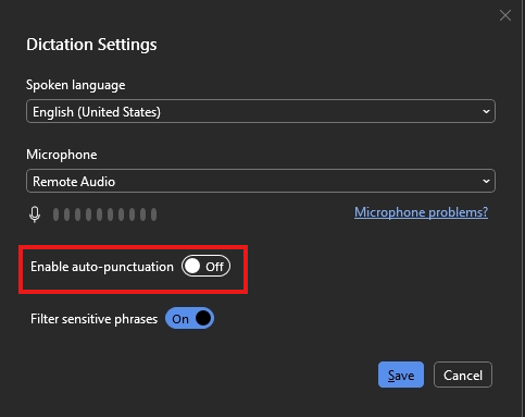 Dictation issue - punctuation using WORD - Microsoft Q&A