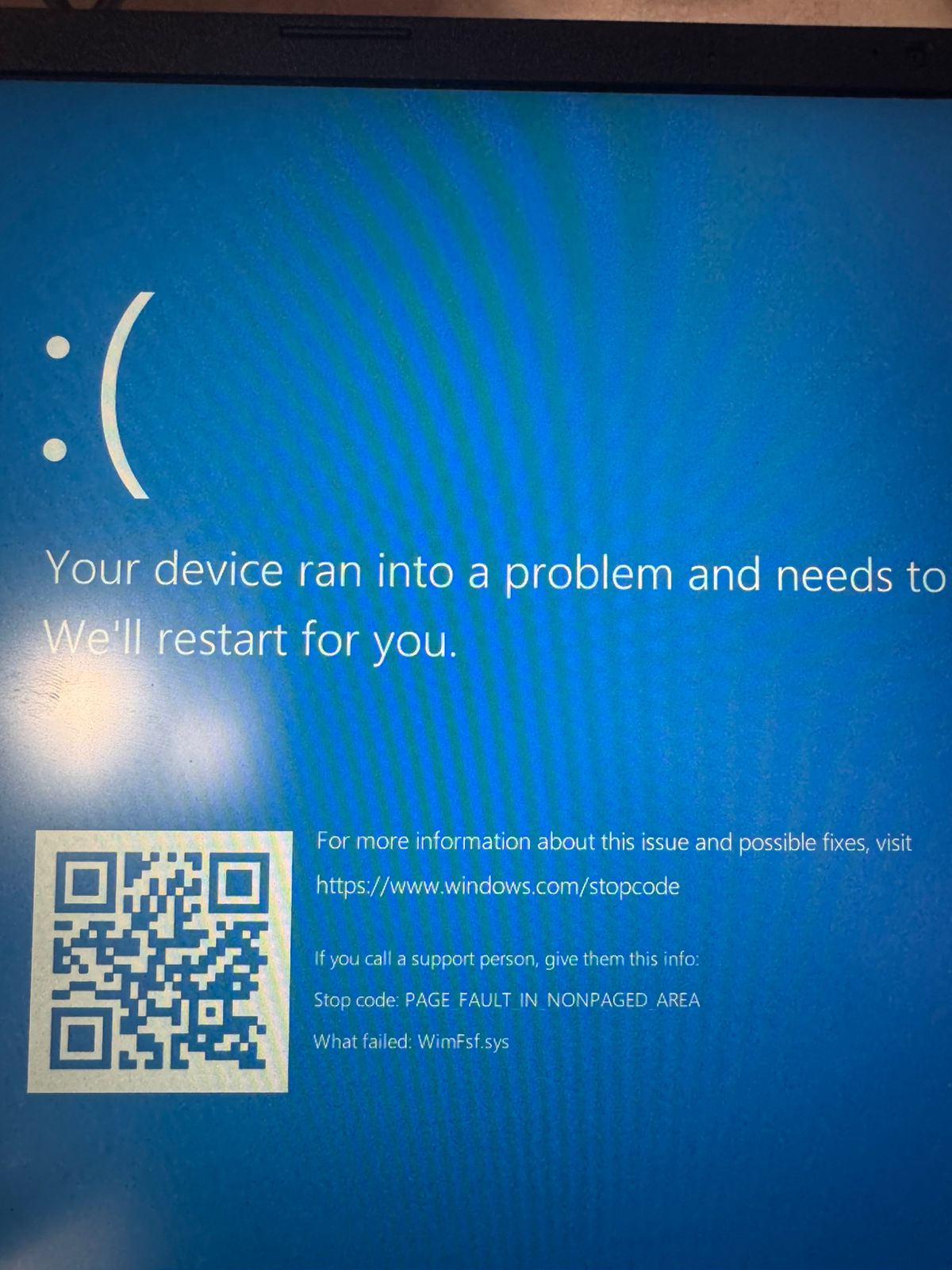 You device ran into a problem and needs to restart. We're just ...