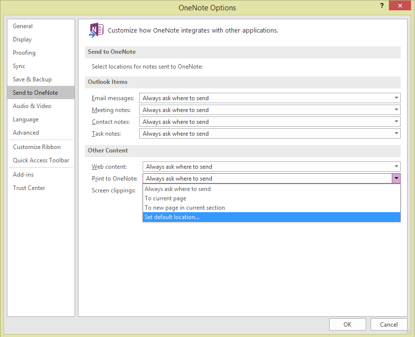 Print to OneNote 2016 Always Defaults to Same Section - Microsoft Q&A