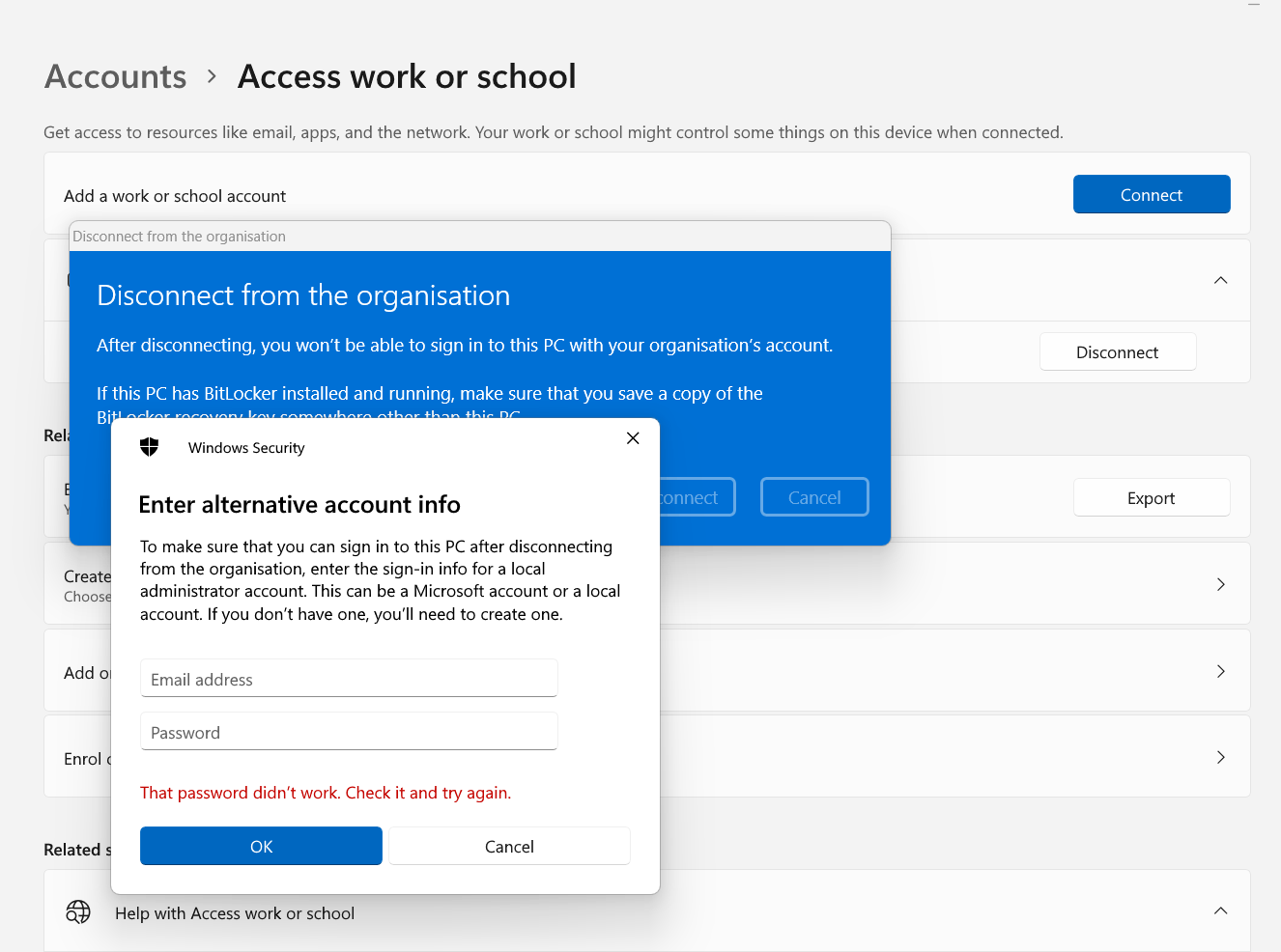 Unable to disconnect azure AD as it asks for a microsoft account with ...