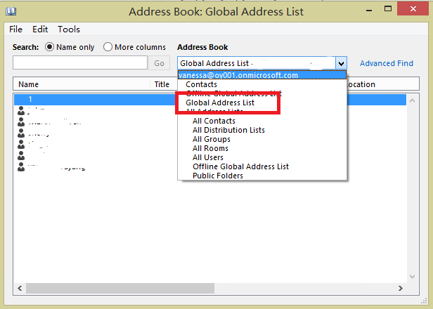 Name Card for Address Book, Office 365, brings up what looks like a ...