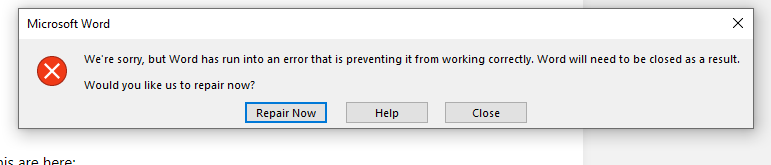 Error message keeps appearing in Word and Excel - Microsoft Q&A
