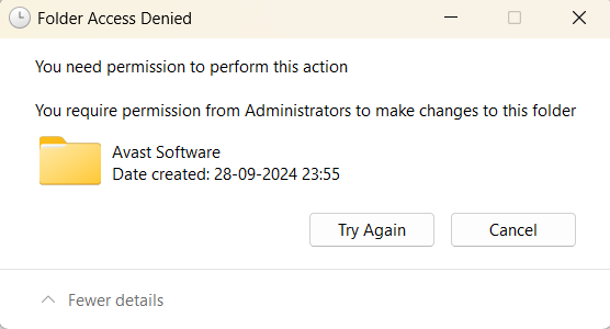 avast antivirus need to uninstall , while doing so it says permission ...
