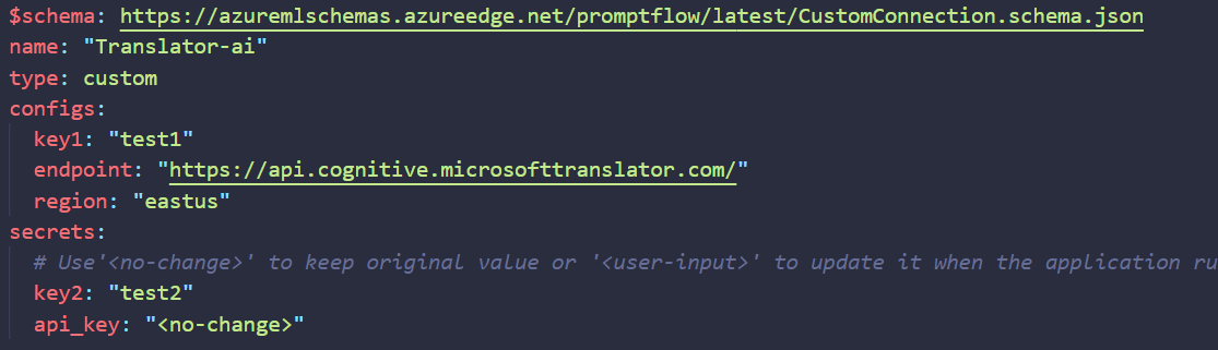 Yaml Syntax for Custom Connection for push to Azure Machine Learning ...