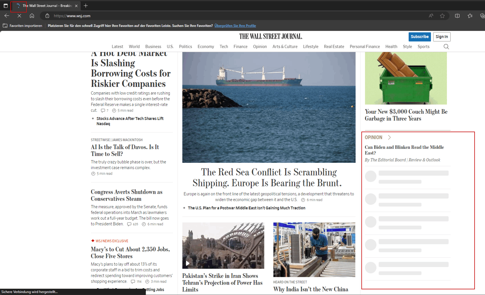 Edge does not display some content from Wall Street Journal Site - What  will resolve that? - Microsoft Q&A