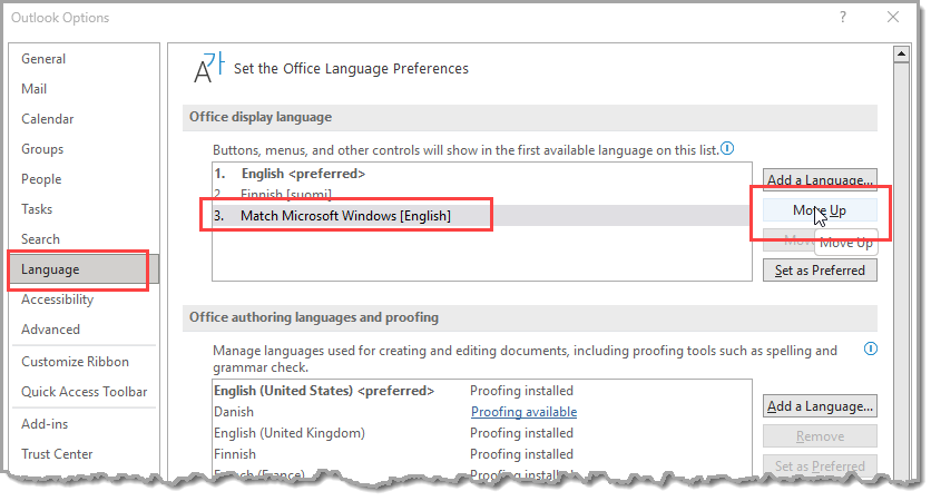 how do i change language settings back to english in outlook 365 ...