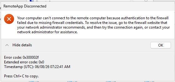 Error when running using the .rdp file