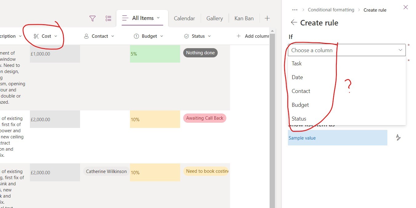 Lists - my conditional formatting rules disappear as soon as i click on ...