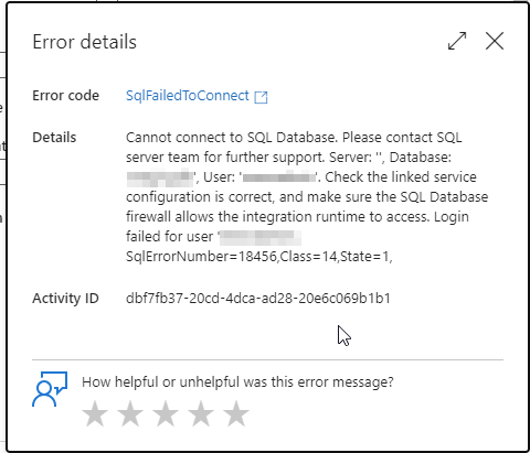 ADF Linked Service test connection error message