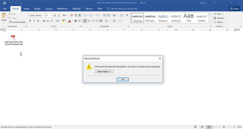 Unable to open embedded object in Word 2016. - Microsoft Q&A