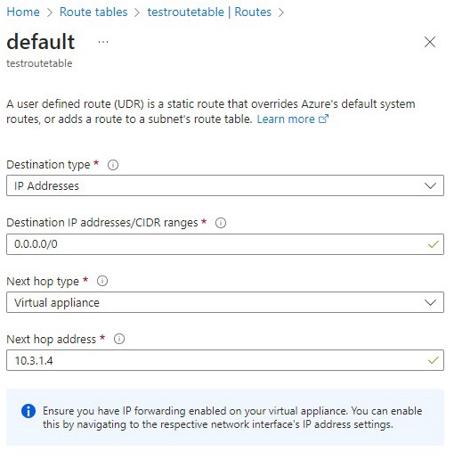 azure firewall default route example