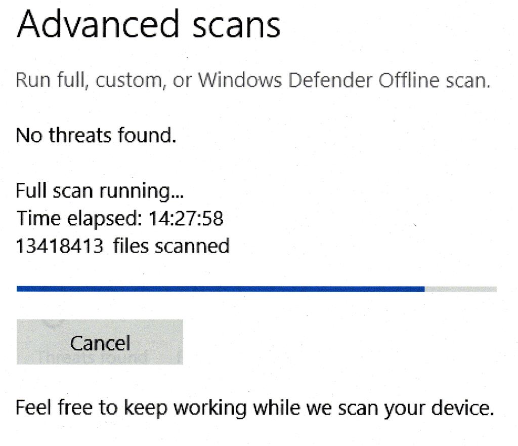 Windows Defender full scan- Number of files scanned? - Microsoft Q&A