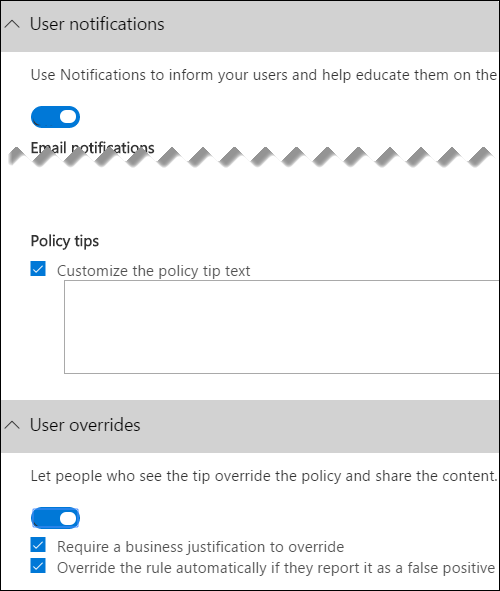 Policy tip options.
