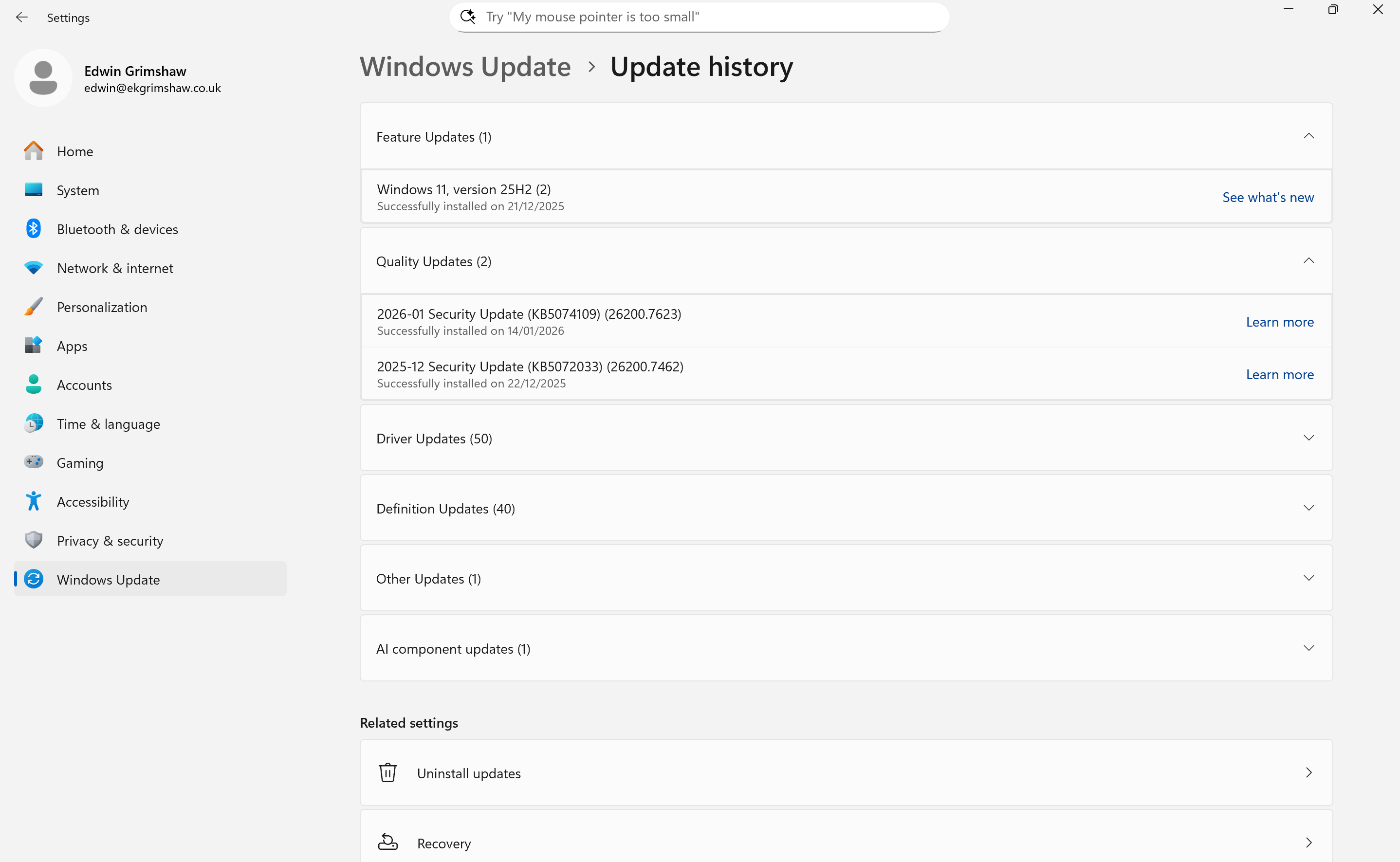kb5074109 window update succeeds but still retries repeatedly ...