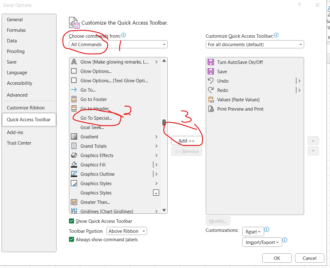 What is the command name on the quick access tool bar that would ...