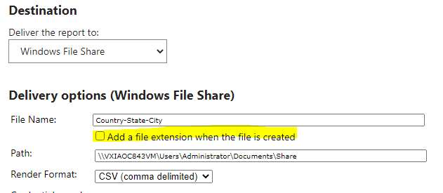 Render a CSV file to fileshare using SQL Server 2017 Reporting Services ...