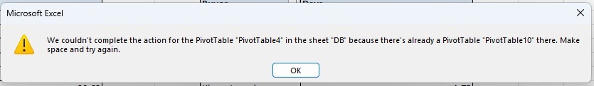 We couldn't complete the action for the PivotTable 