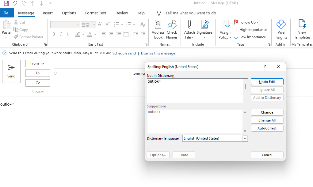 Where is the spell check or auto correct option for the outlook app ...