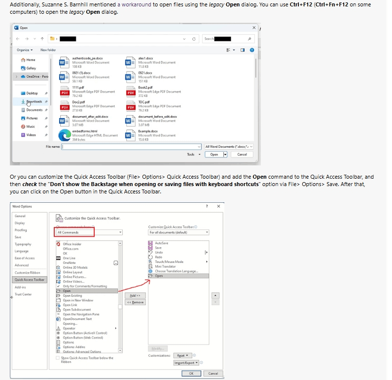 How to delete Quick Access items from Word's Open dialog... really ...