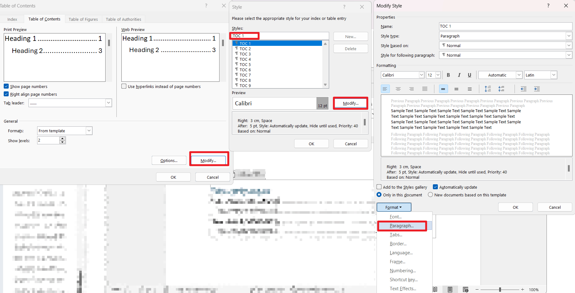 How can one create a TOC style so that the text is both right and left ...