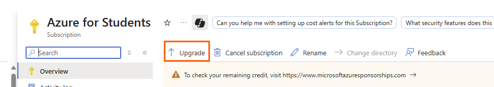 Request to Switch from Azure for Students to Azure Free Account ...