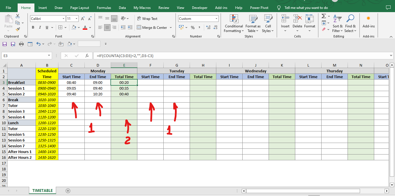 Duration of tasks in a timetable with excel - Microsoft Q&A