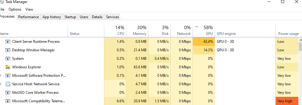 high gpu usage by client server runtime process and desktop window ...