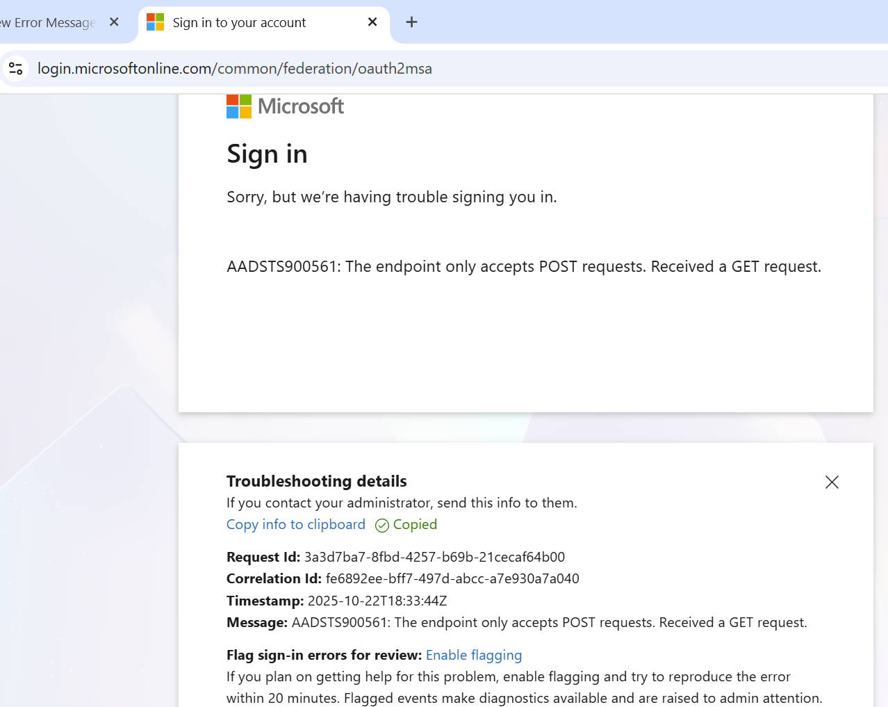 Account Error - NOT