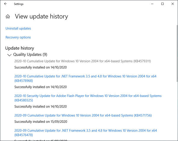 Windows 10 Update History did not list last two installed Feature ...