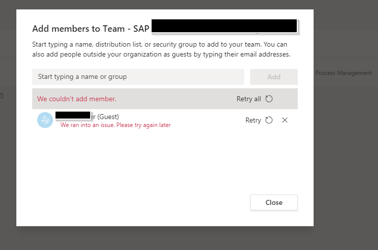 Unable to add external guest to Teams - Microsoft Q&A