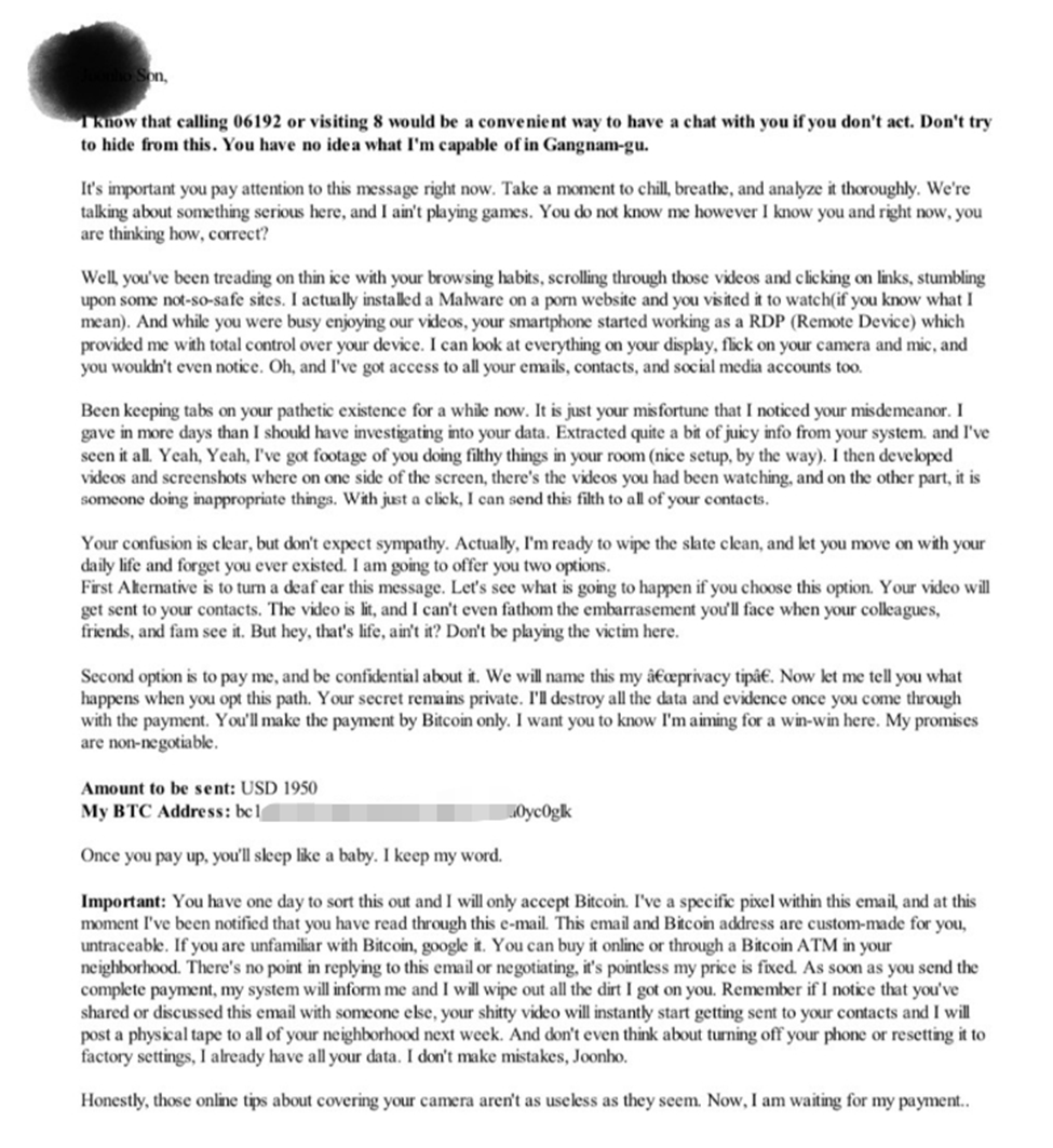 아웃룩 계정의 메일로 부터 협박성 피싱 메일을 받았습니다. - Microsoft Q&A