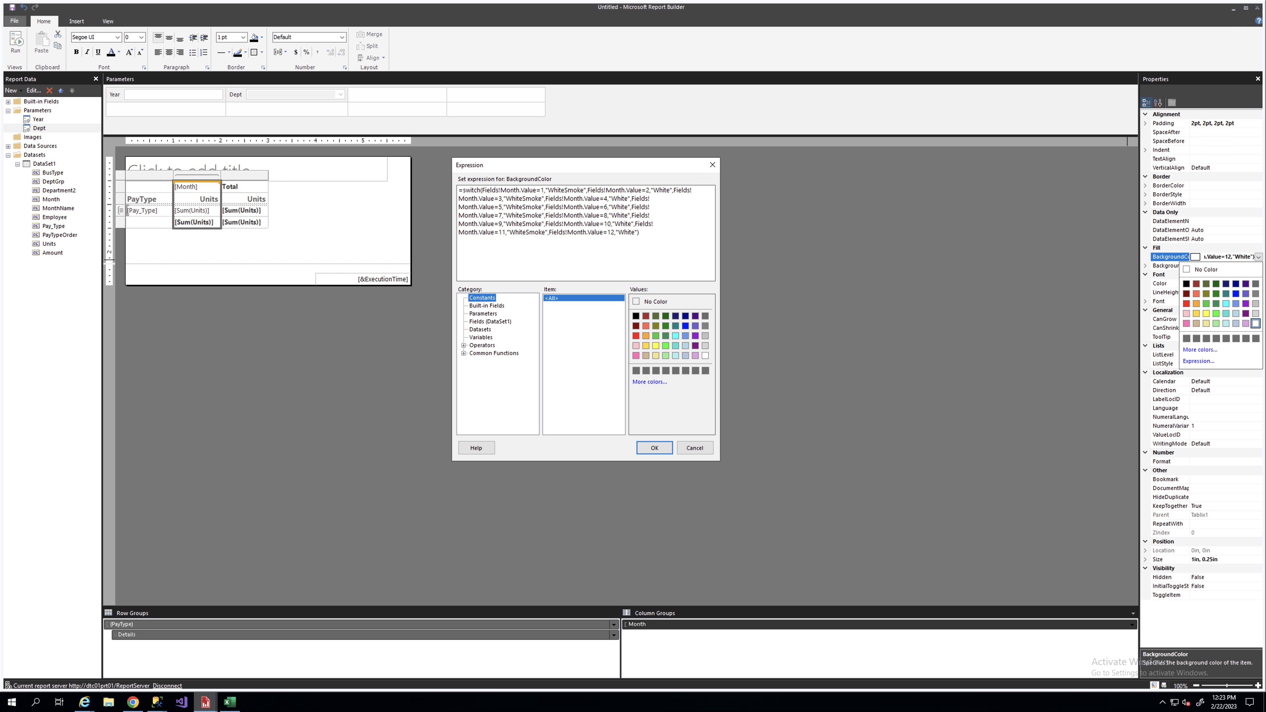Report Column Shading Formula