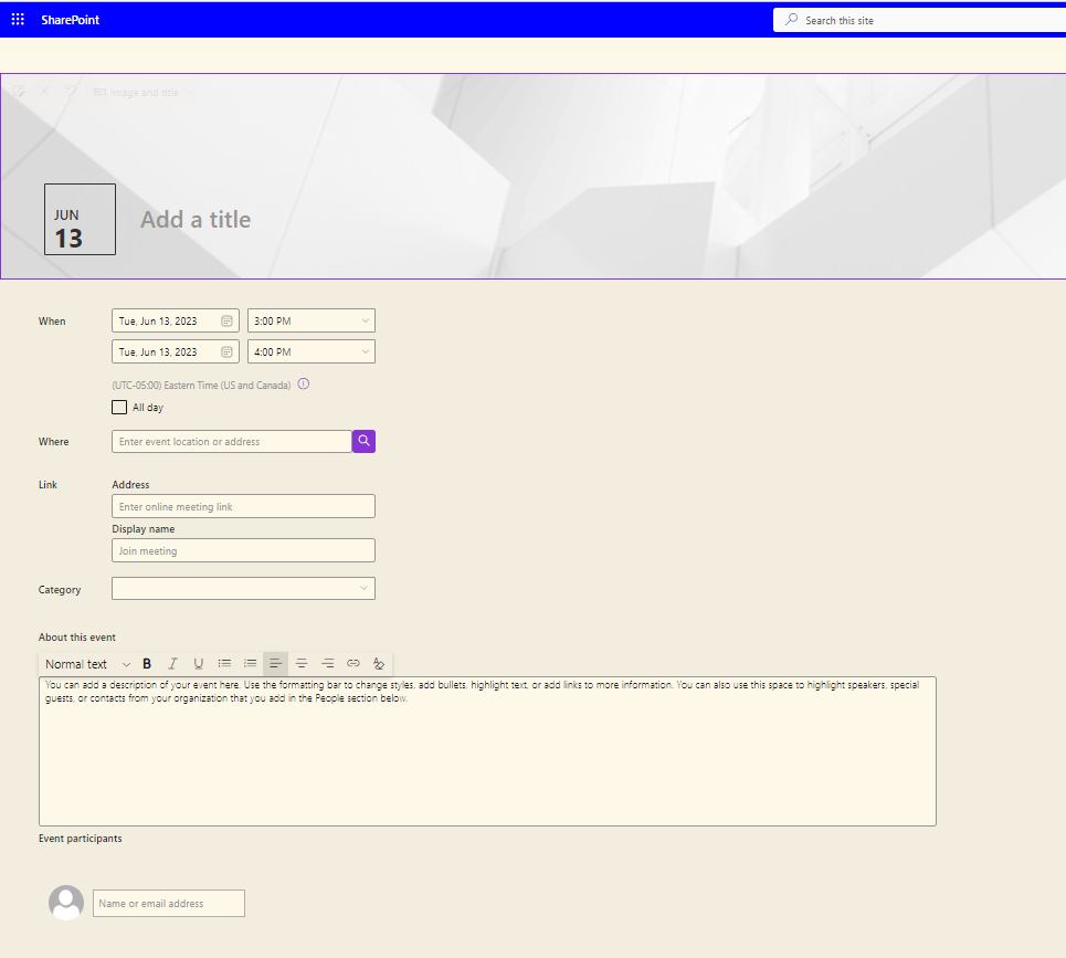 Add New Event Form Additional Fields - Microsoft Q&A
