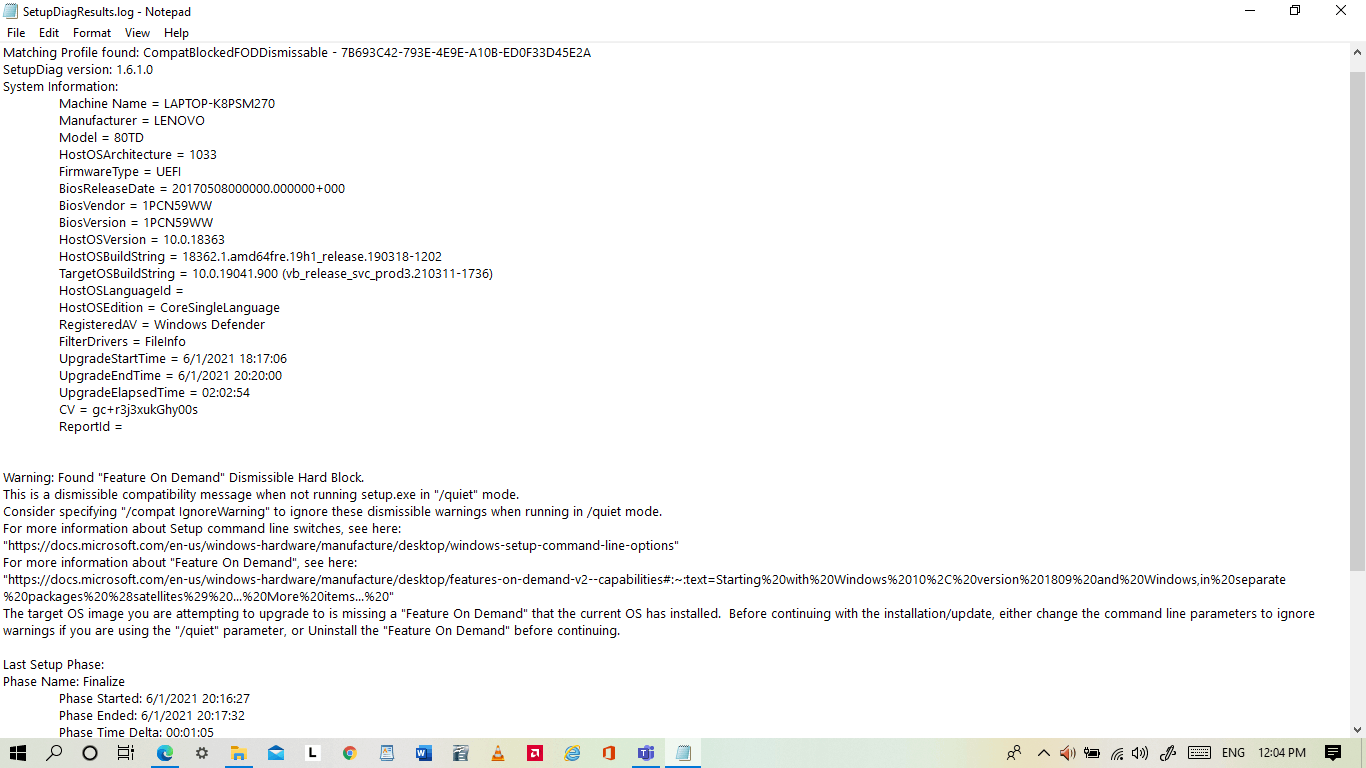 Unable to upgrade Windows 10 from 1909 to 21H1 - Microsoft Q&A