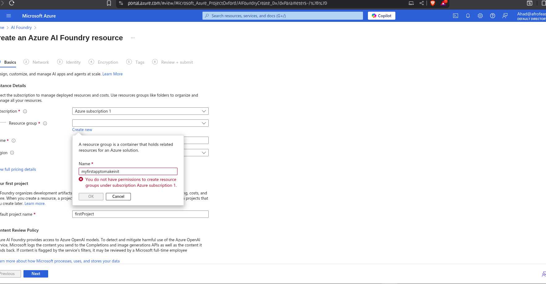 Permissions to create the resource of AI foundry - Microsoft Q&A