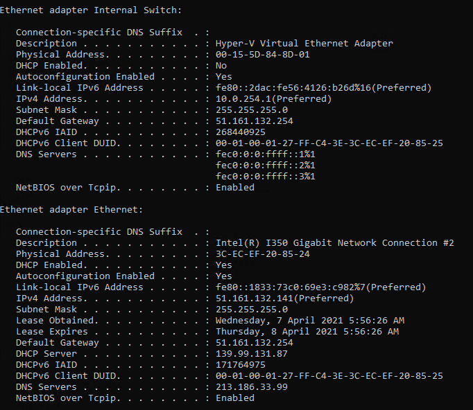 Hyper-V Internal Switch saying Unidentified Network - Microsoft Q&A