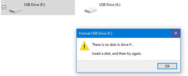 USB is showing but can't do anything. says I must insert disk ...
