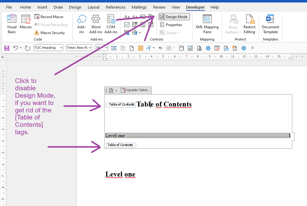 How do i remove table of contents? - Microsoft Q&A