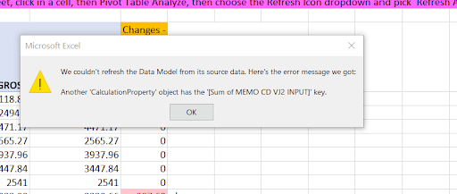 Need help with error; "We couldn't refresh the Data Model from its ...
