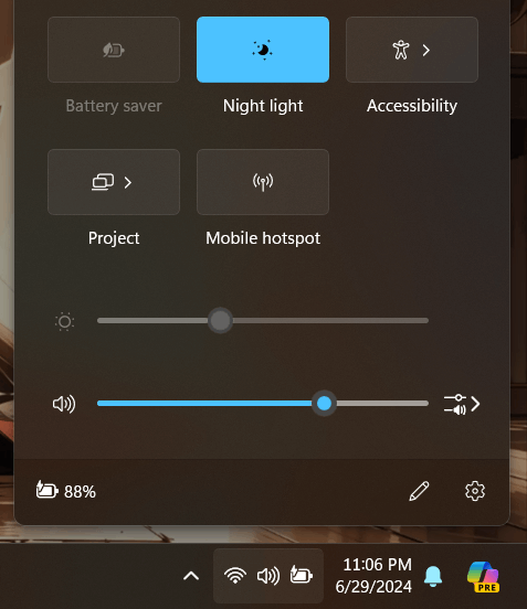Why is the brightness slider from the Quick Access section of the task ...