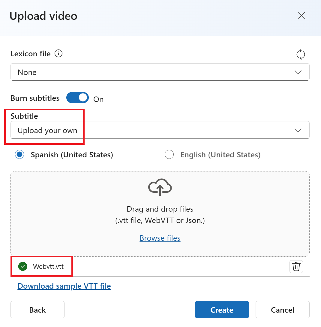 Screenshot of providing lexicon and subtitle information while creating a new project.